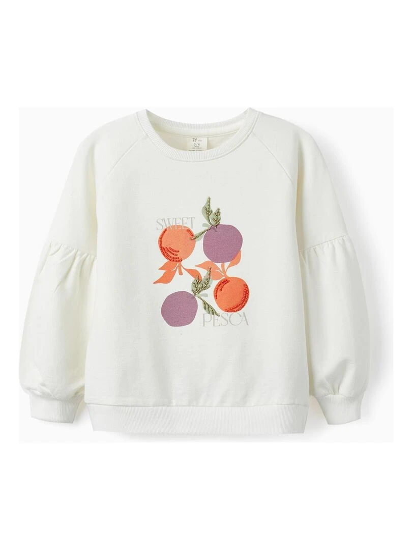 Pull en coton avec perles pour fille SICILIAN DAYS Blanc