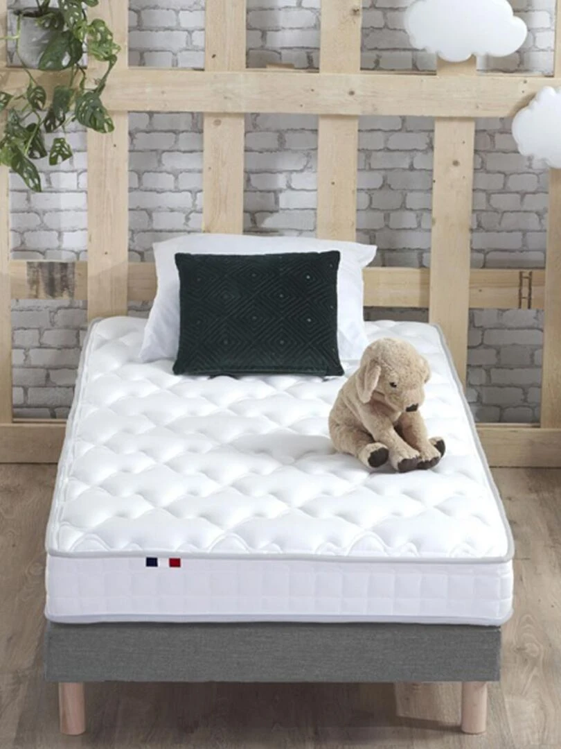 Ensemble Matelas Mousse Haute Résilience ESSENCE + Latex 3 zones +Sommier   Sommier Gris chiné   Gris Blanc