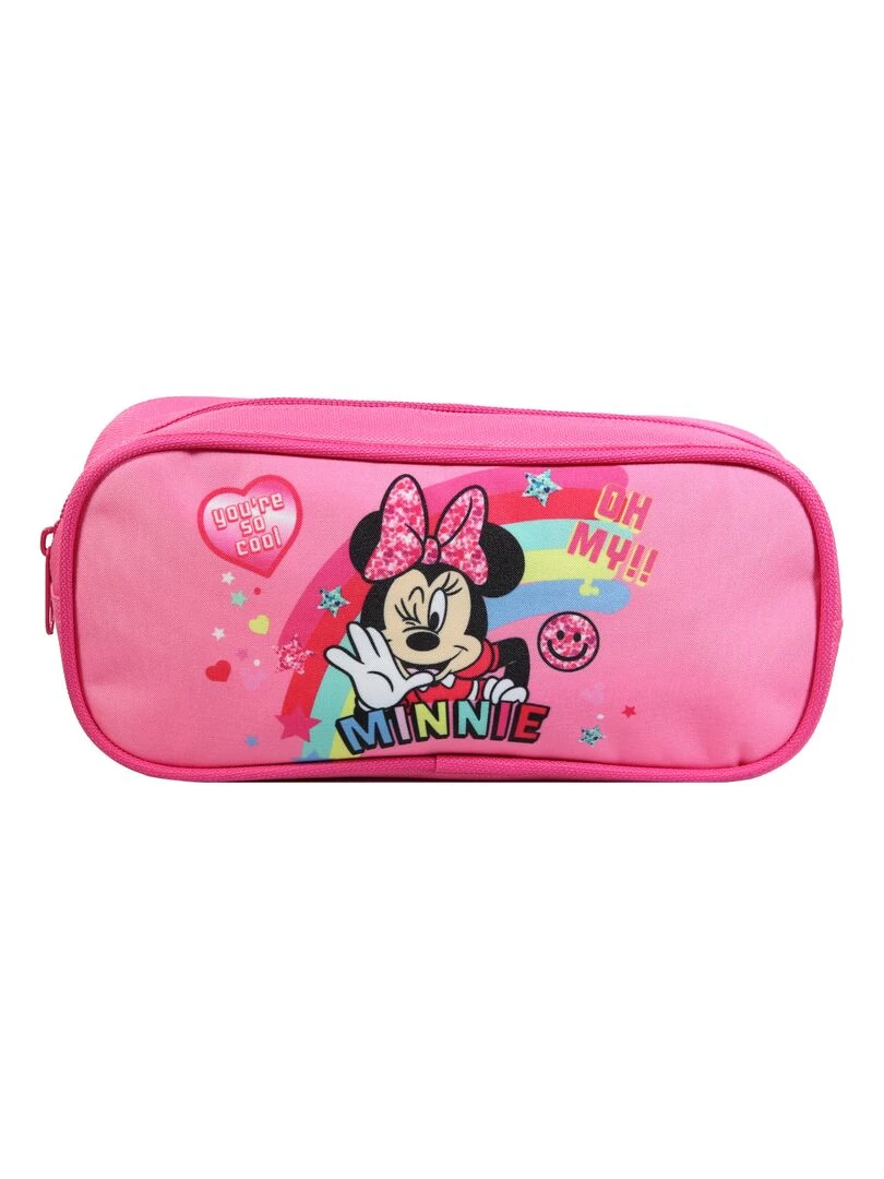 BAGTROTTER Trousse scolaire rectangulaire Disney Minnie Rose Arc en ciel Rose