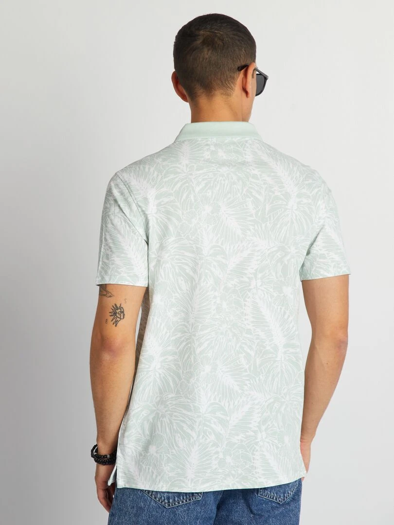 Polo imprimé en piqué de coton   Vert