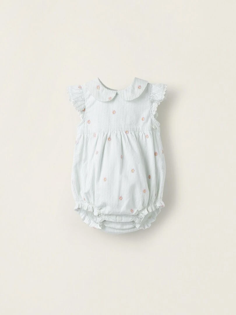 Combinaison en coton à volants pour nouveau né 'Floral' manches longues Blanc