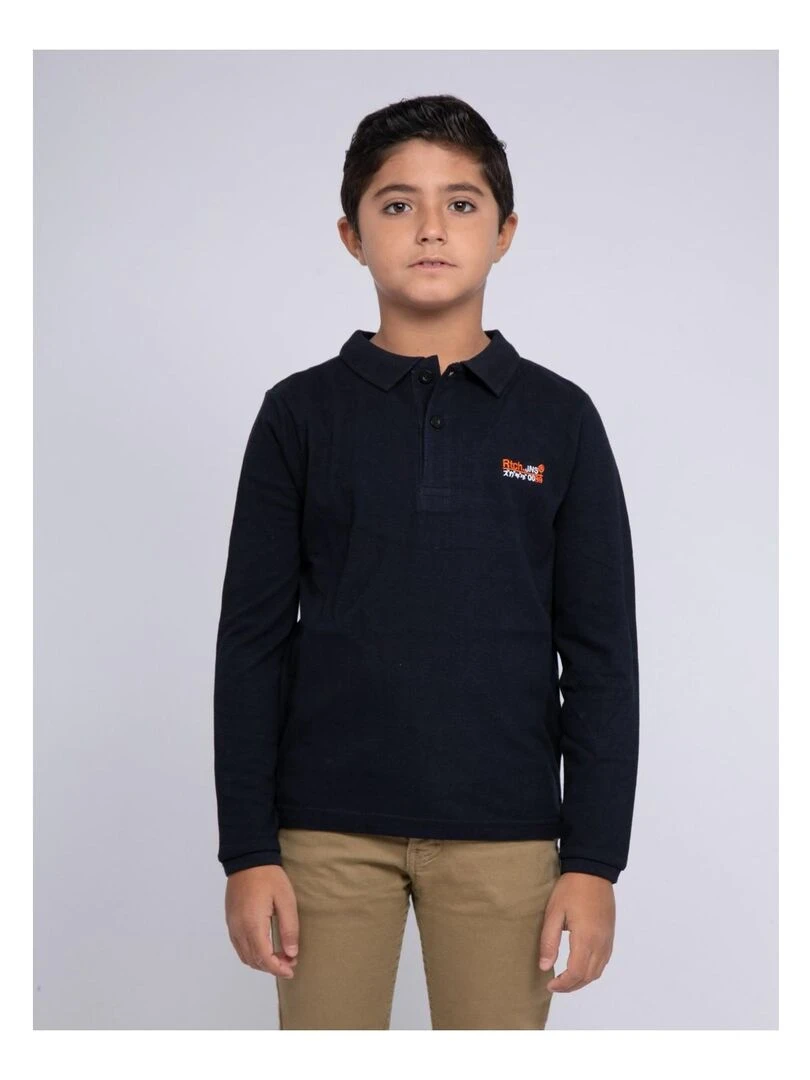 Polo manches longues pur coton PODRICK J Bleu marine