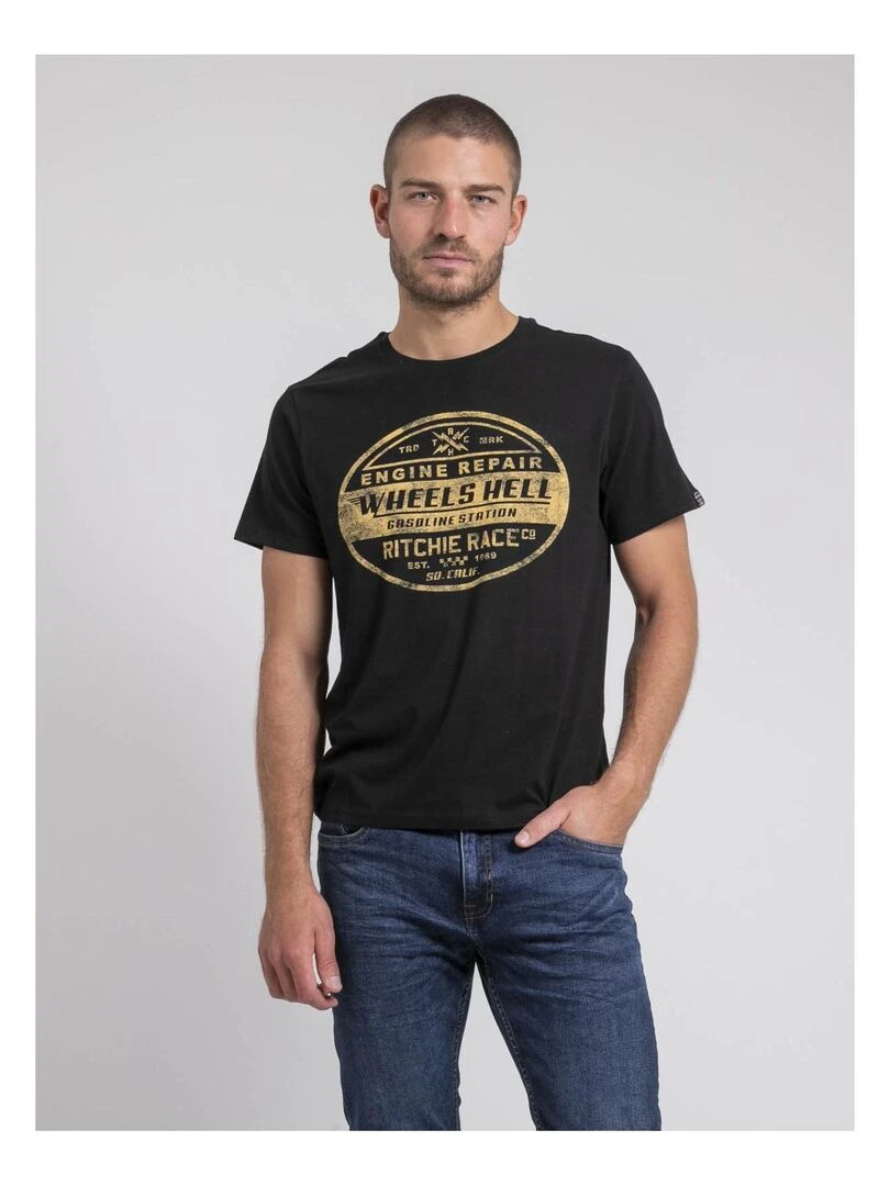 T shirt col rond pur coton JAKOTA Noir