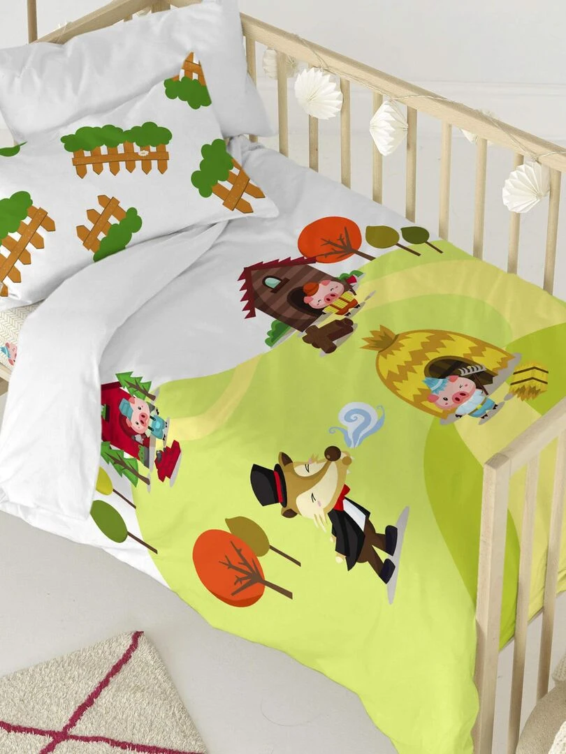 Parure housse de couette 2 pièces Piggys "Happyfriday" Blanc