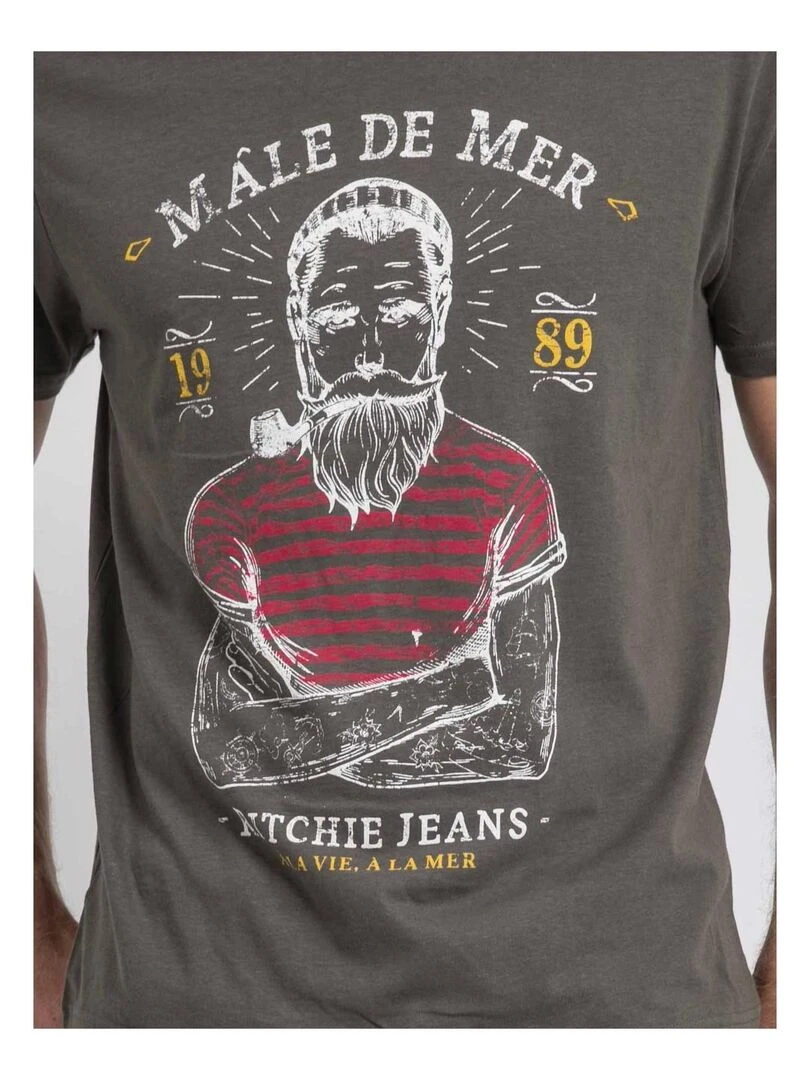 T shirt col rond pur coton JAMEKONG   Kaki