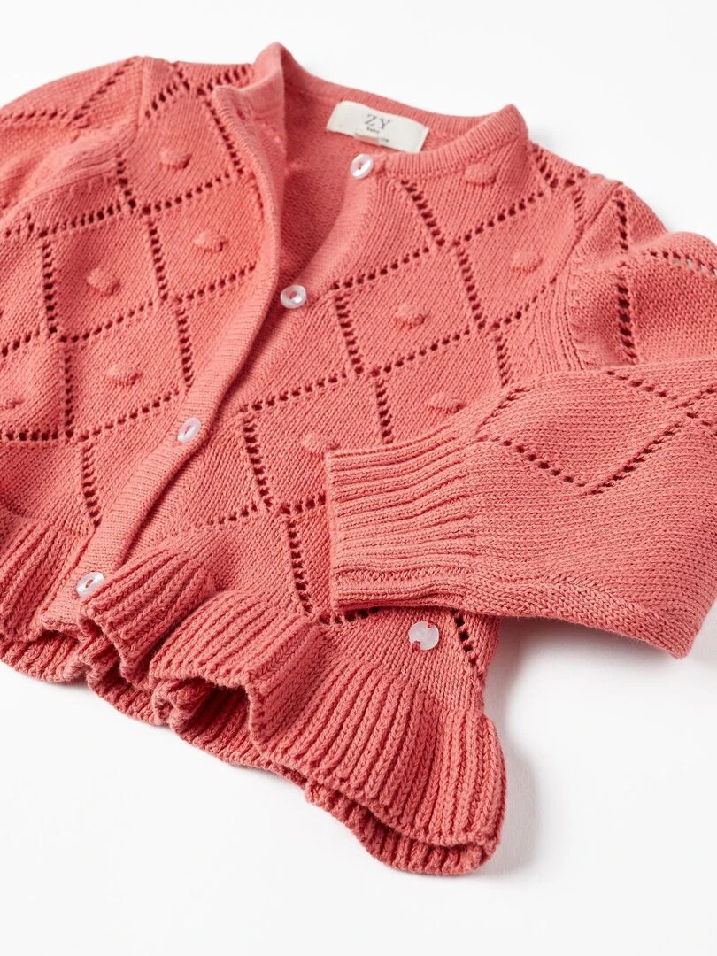 Gilet en Maille avec Volants pour Bébé Fille  ATLANTIC COMPANY   Rose