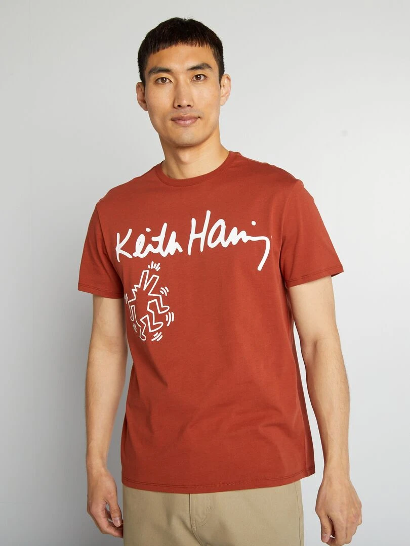 Tee shirt 'Keith Haring' à col rond   marron