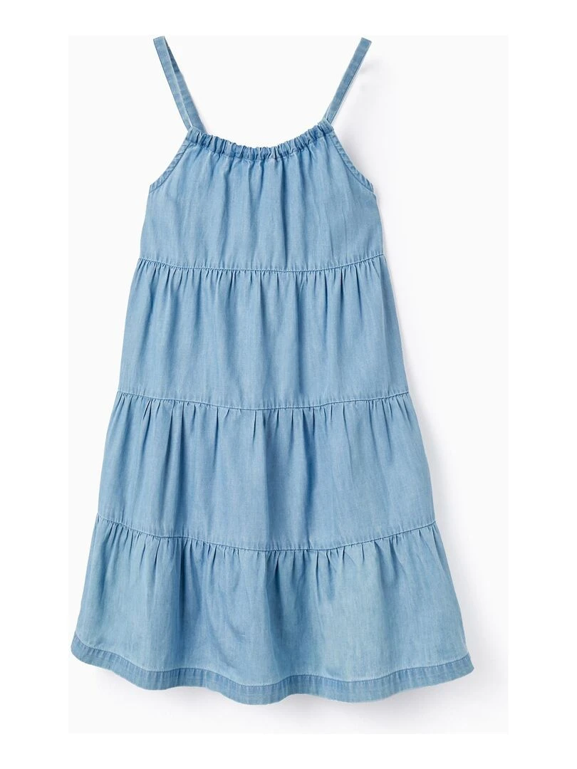 Robe en Denim en Coton pour Fille manches courtes Bleu clair