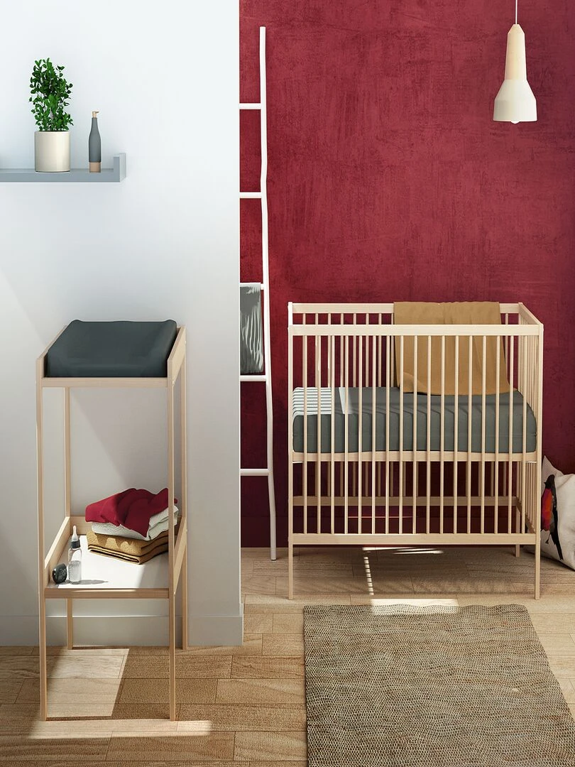 WEBABY Chambre bébé lit et table à langer en bois Marron clair
