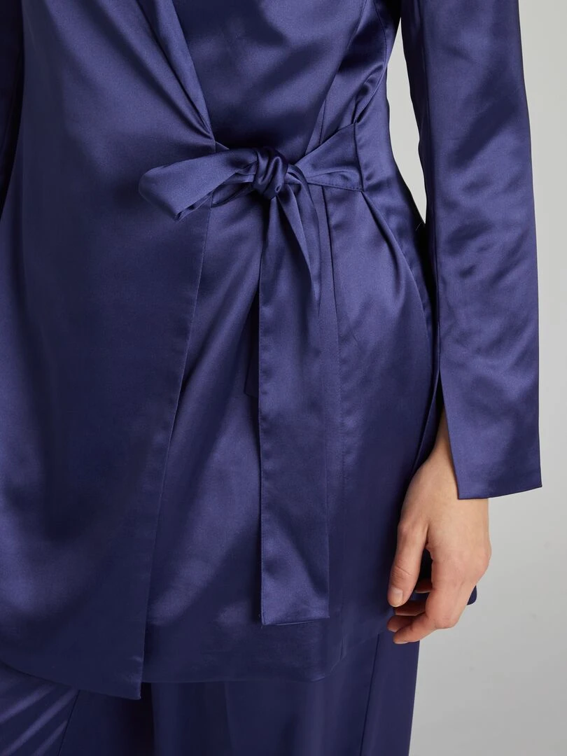 Veste longue en satin   Bleu