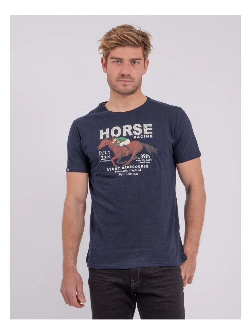 T shirt col rond pur coton NEDER Bleu marine