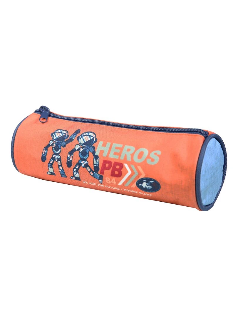 BAGTROTTER Trousse scolaire ronde Poivre Blanc Orange Robot Orange