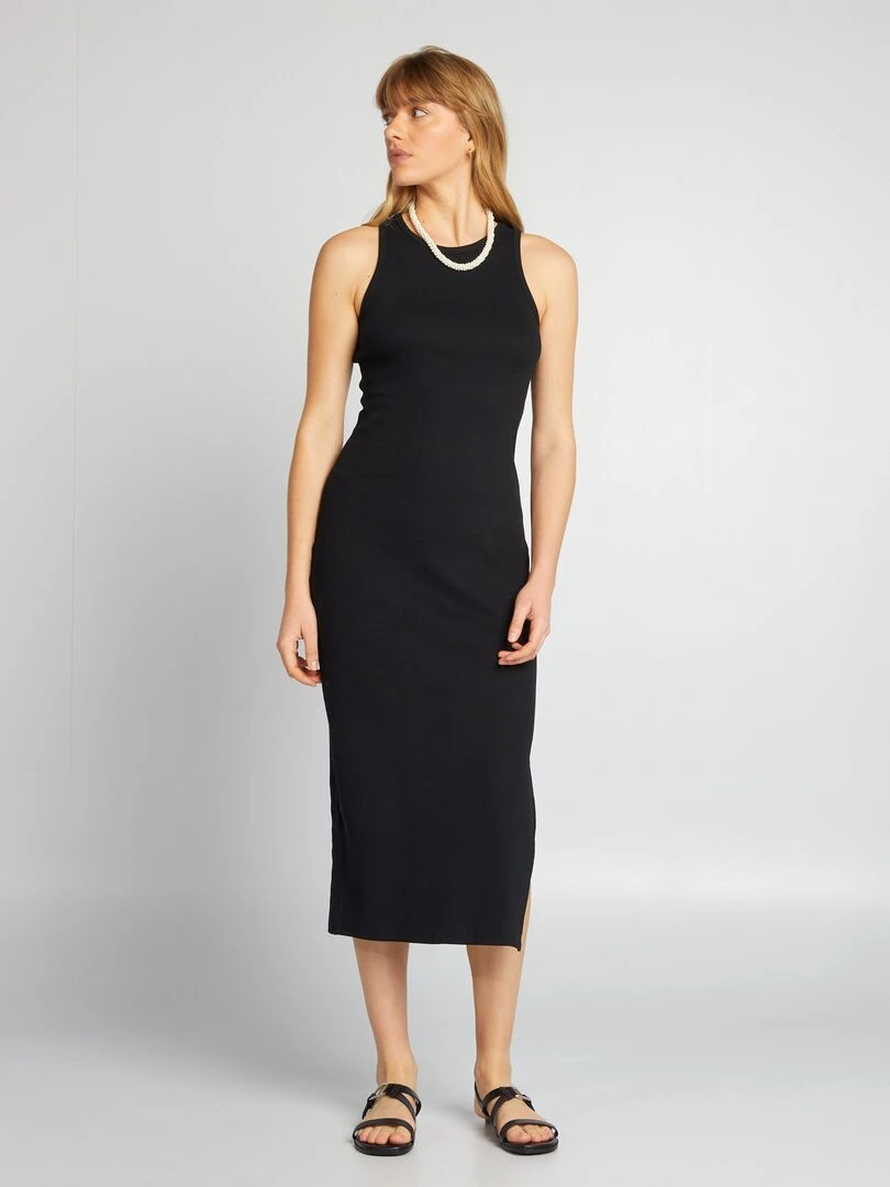 Robe longue en maille côtelée noir
