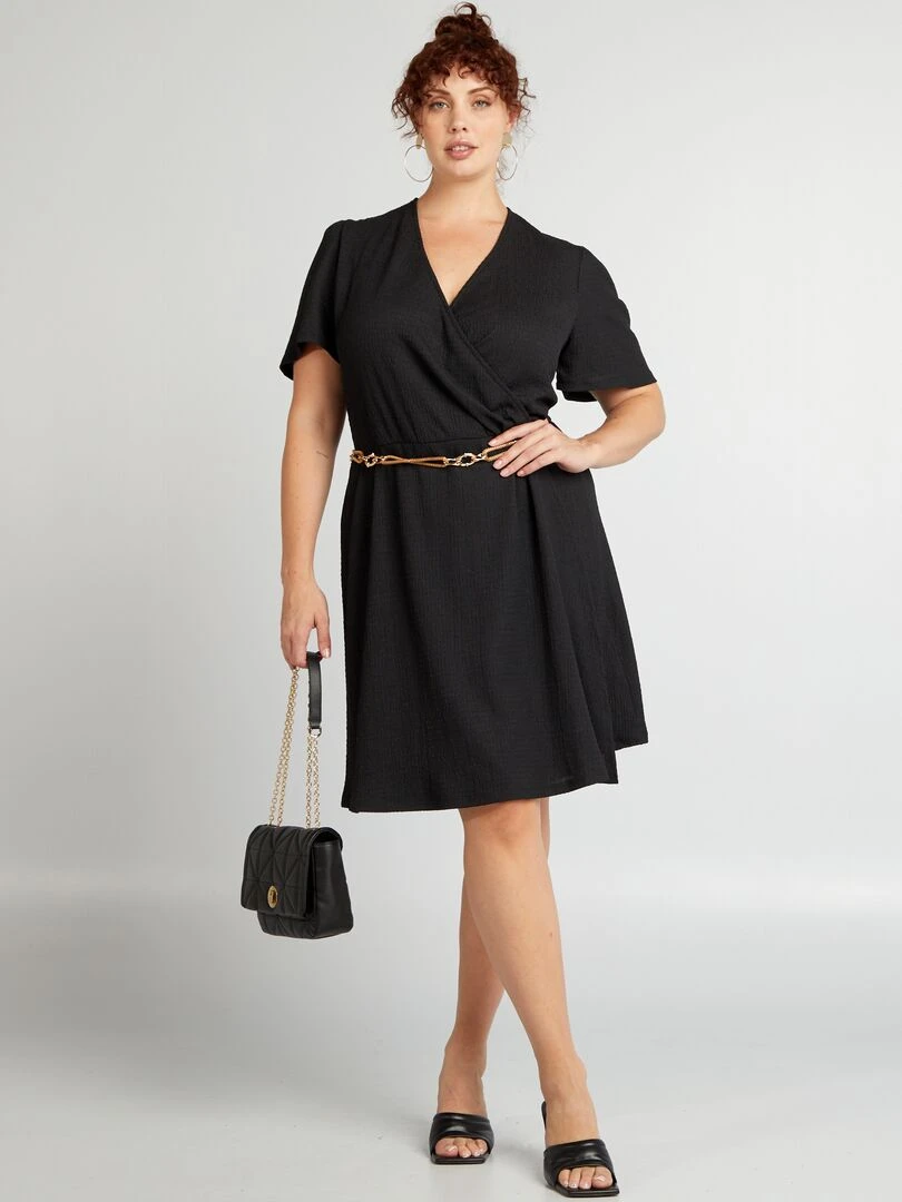Robe portefeuille crêpée à motif noir