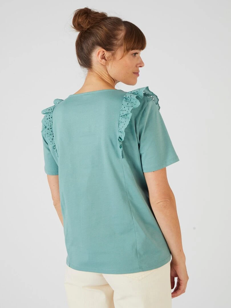 T shirt bi matière broderie anglaise   Damart   Vert anis
