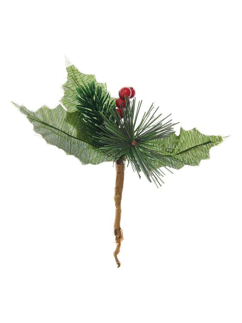 Branche de houx et baies rouges 15 cm Rouge