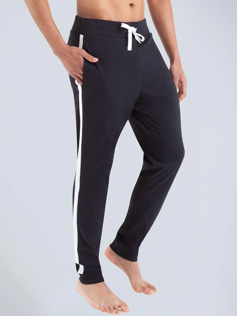 Pyjama long col v homme Homewear Noir Rouge
