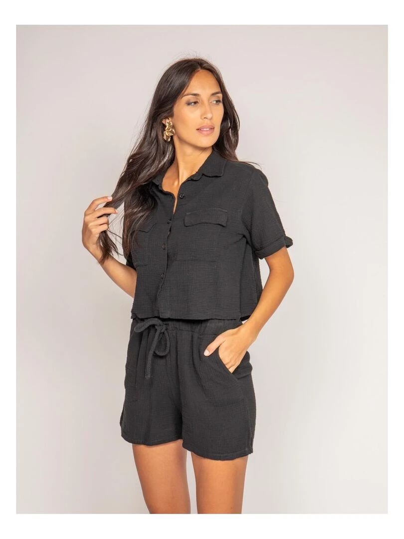 Short fluide en gaze de coton XONEKA Noir