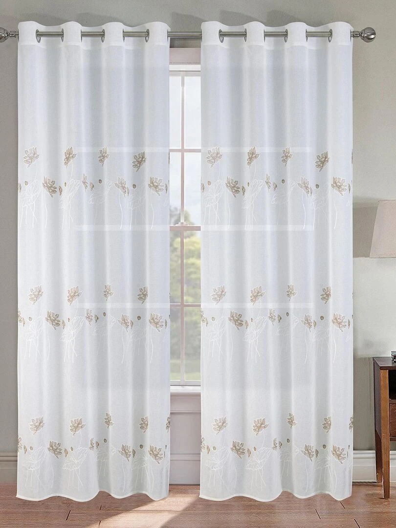 Paire de voilage fleurie et plombée Taupe