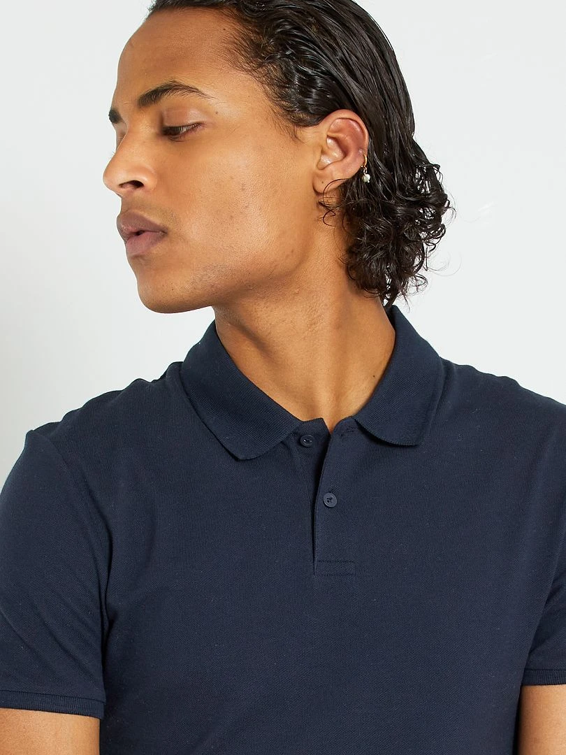 Polo en piqué de coton   bleu marine