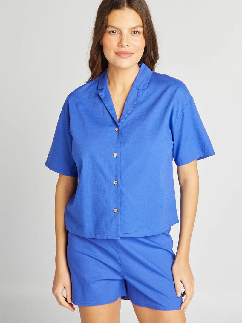 Ensemble chemise + short   2 pièces   Bleu
