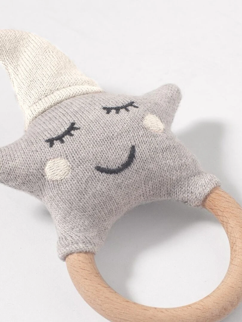 Hochet pour bébé en coton tricoté étoile   Blanc cassé