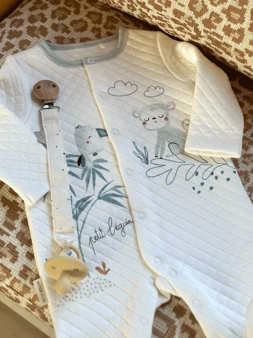 Pyjama bébé en coton matelassé Kimi   Ecru