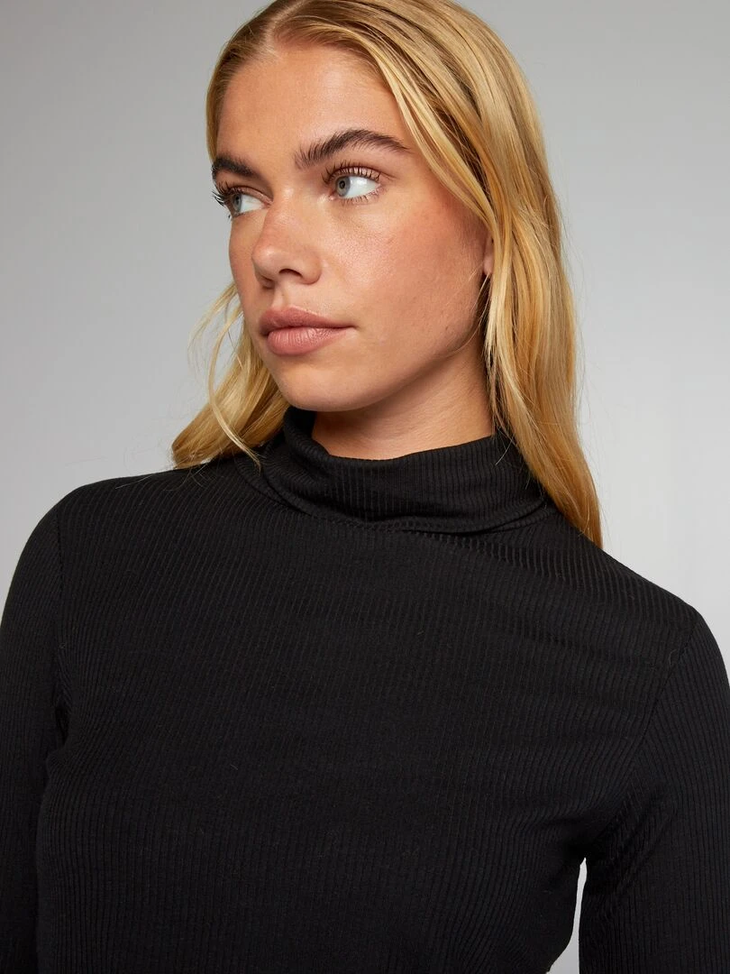 Tee shirt côtelé à col roulé   noir