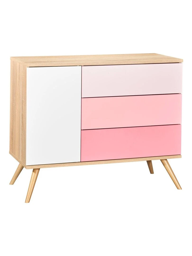 Commode 1 porte 3 tiroirs en bois SAUTHON Blanc Rose