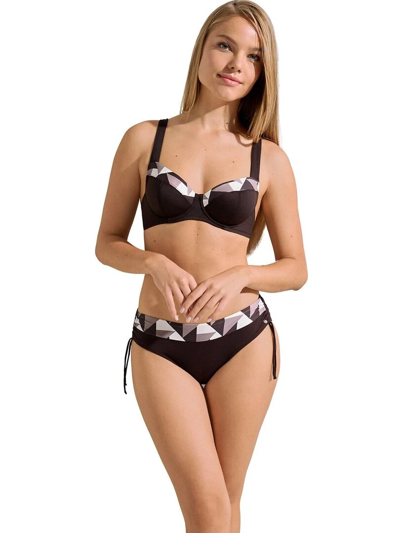 Bas maillot slip de bain taille haute côtés réglables Toulouse   Marron