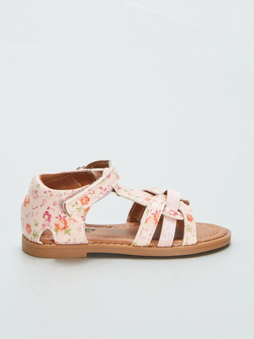 Sandales fleuries à brides Rose
