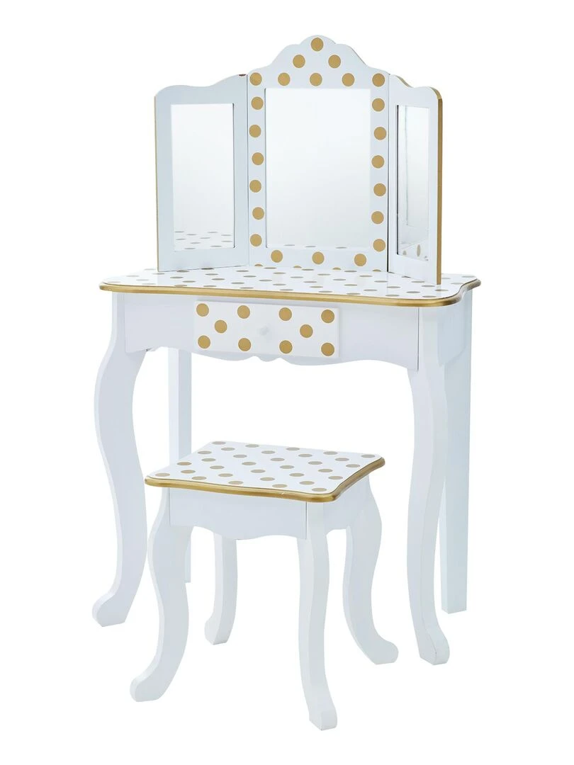 Coiffeuse enfant en bois avec miroir tabouret blanc or Fantasy Fields Teamson TD 11670M Blanc
