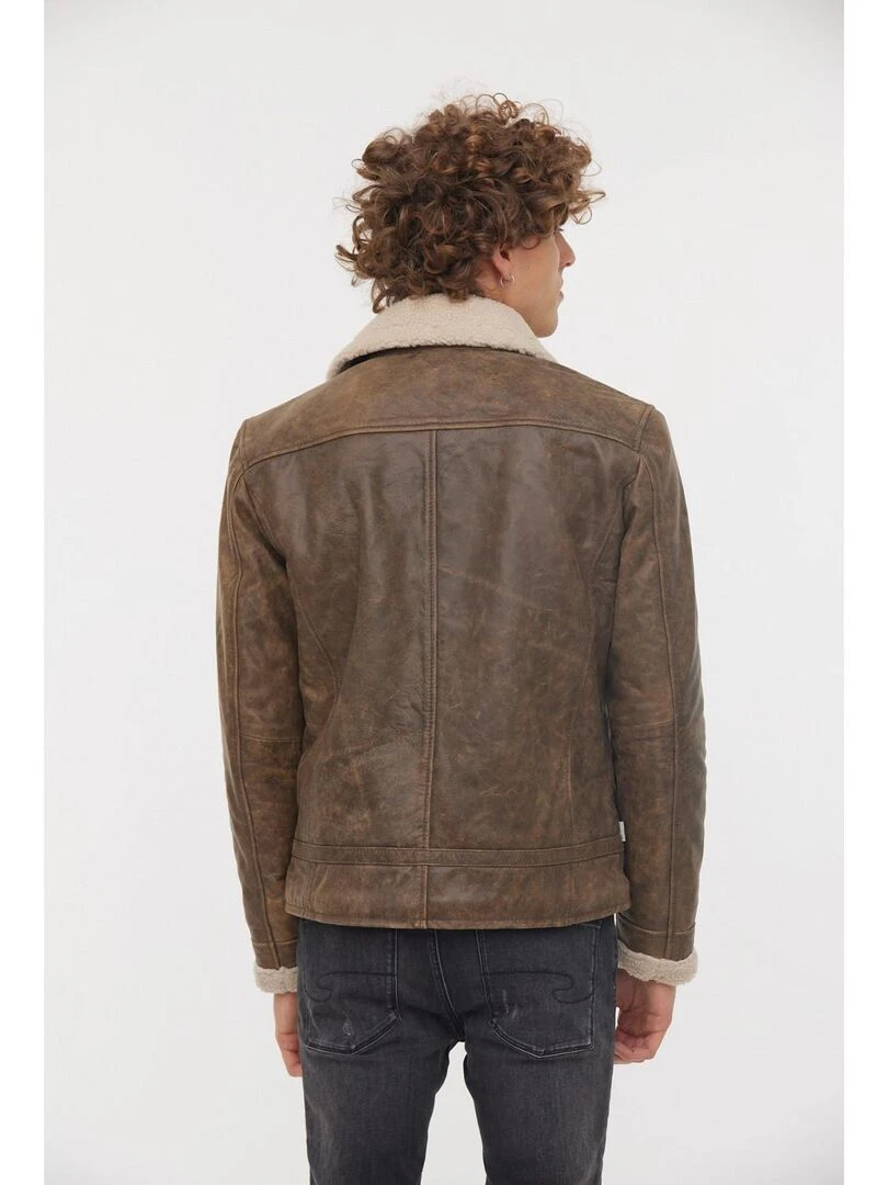 Lee Cooper   Blouson cuir  YAO   Marron foncé