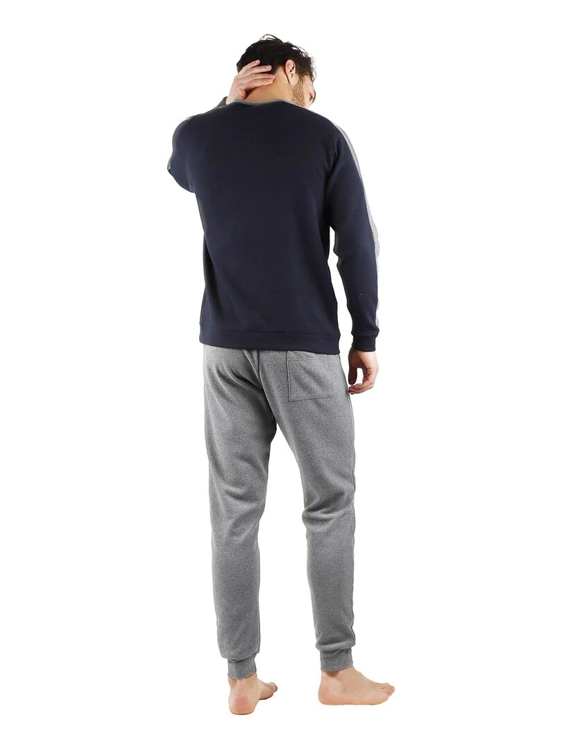Pyjama pantalon et haut manches longues Solid Bleu marine