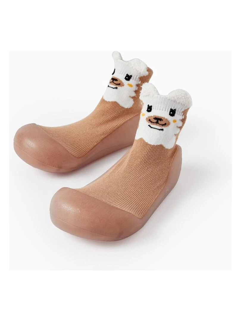 Chaussons chaussettes avec semelles antidérapantes pour bébé fille 'Ours' DISCOVER PERU Beige foncé