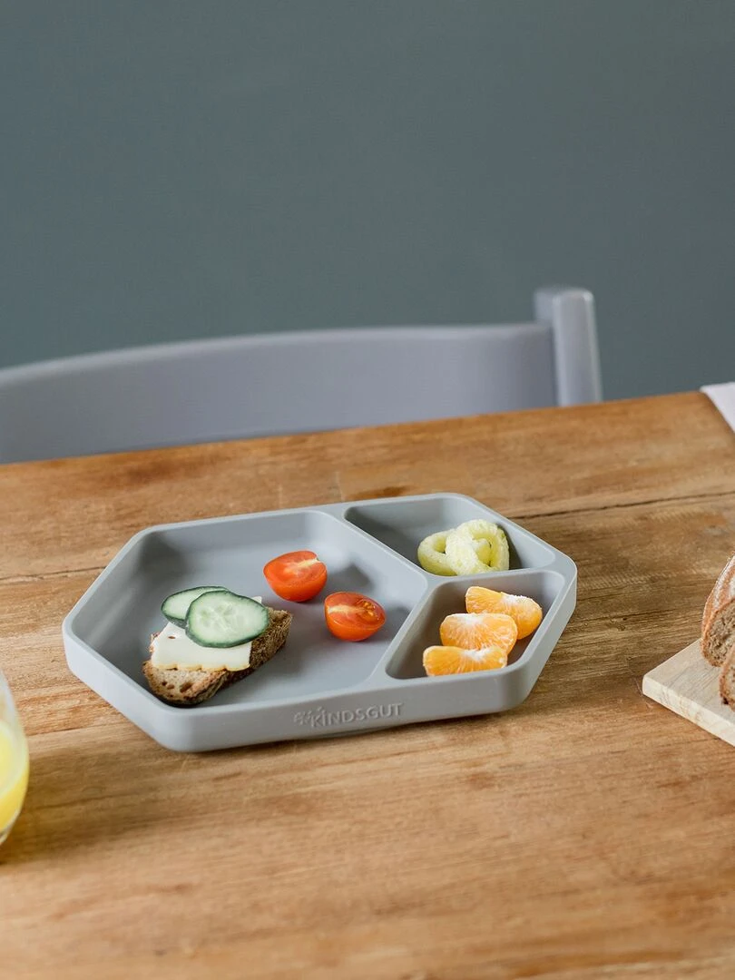Assiette ventouse carré en silicone   Gris