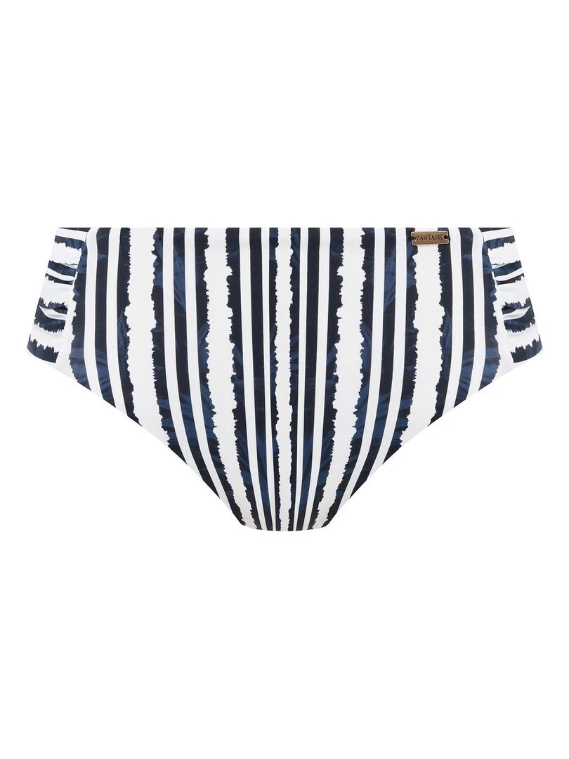 Bas de maillot de bain rayé avec côtés plissés Sunshine coast   Blanc