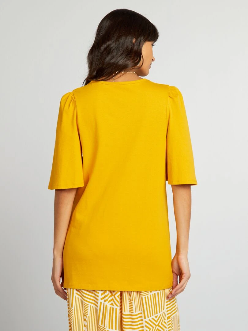 T shirt à col rond avec manches large   Jaune