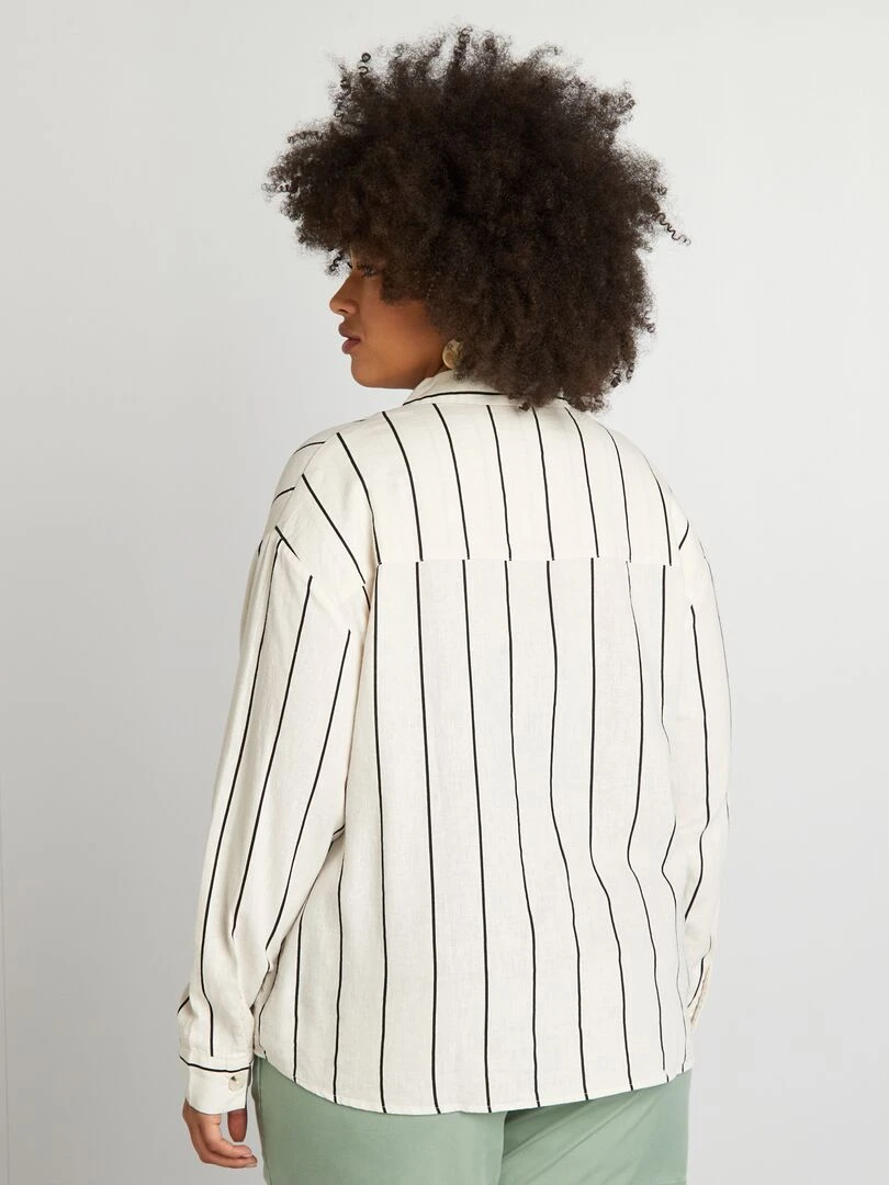 Chemise rayée en lin mélangé   Beige