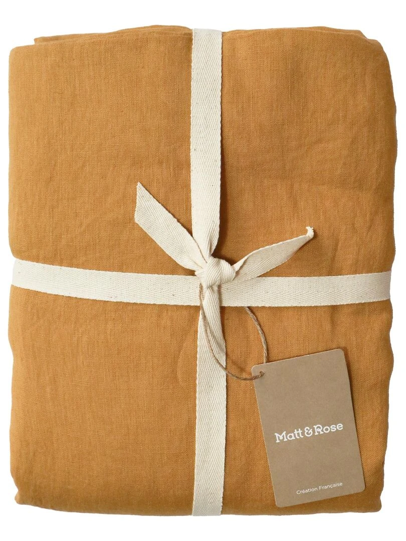 Drap housse uni en lin LIN LAVÉ Marron caramel