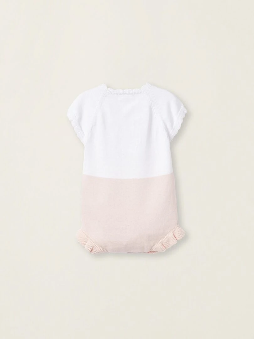 Combishort En Maille Pour Nouveau Née 'Oiseau' manches longues EARLY BLOOM Rose clair