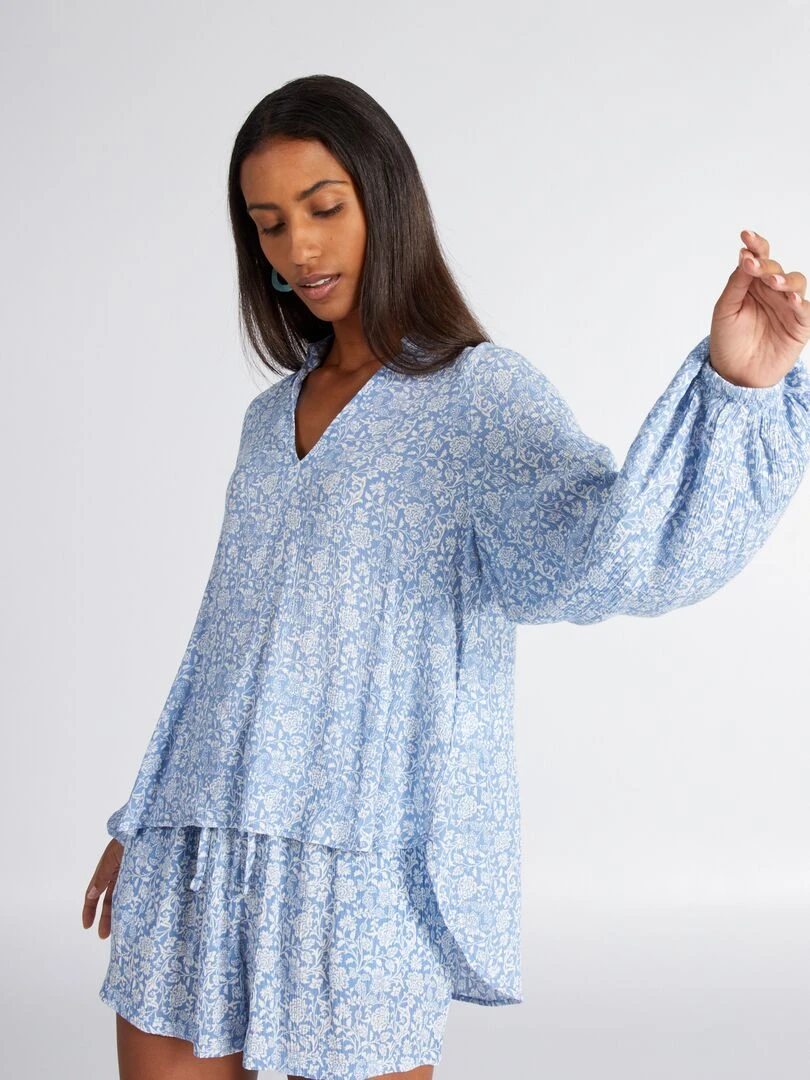 Blouse fluide imprimé cachemire   Bleu
