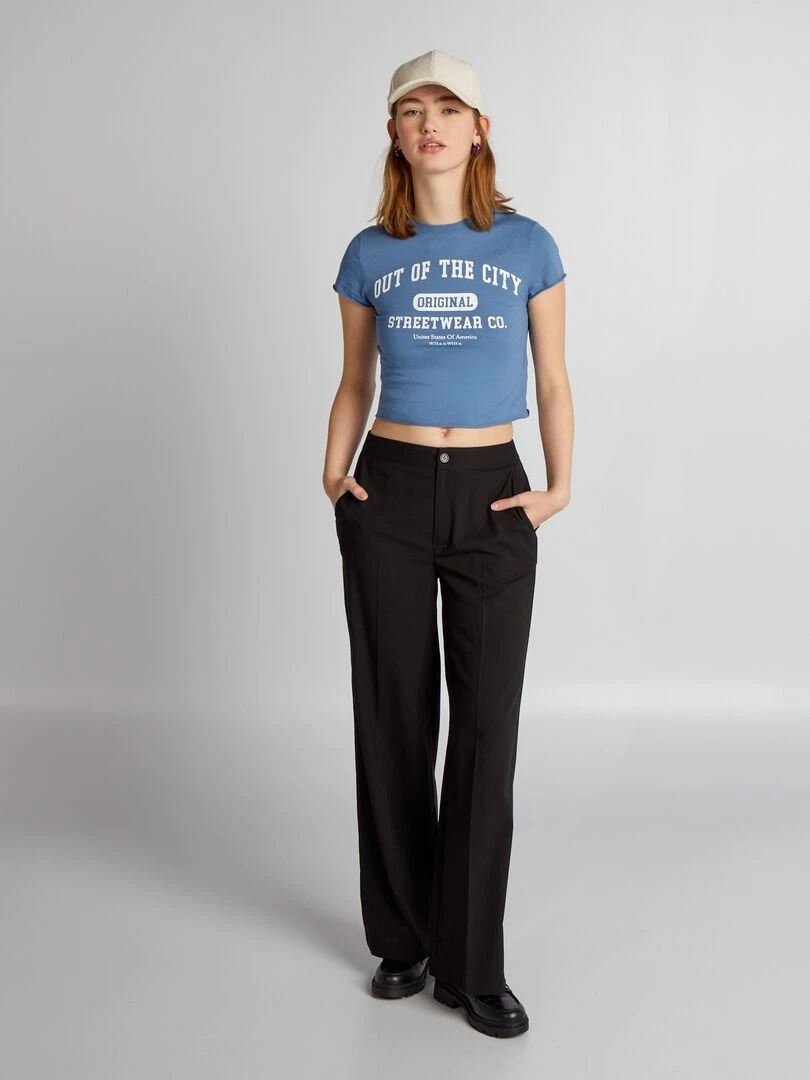 Crop top en jersey à col rond Bleu