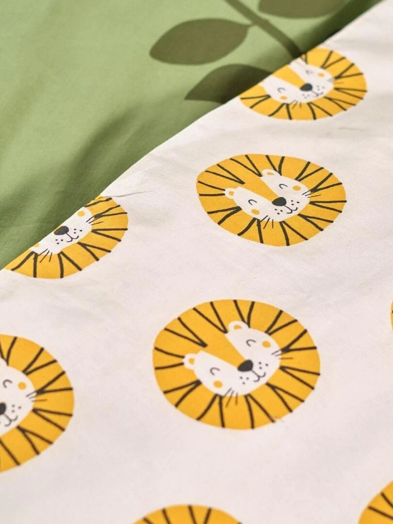 Parure de lit imprimé 'HAPPY LION' 'TODAY' Gris