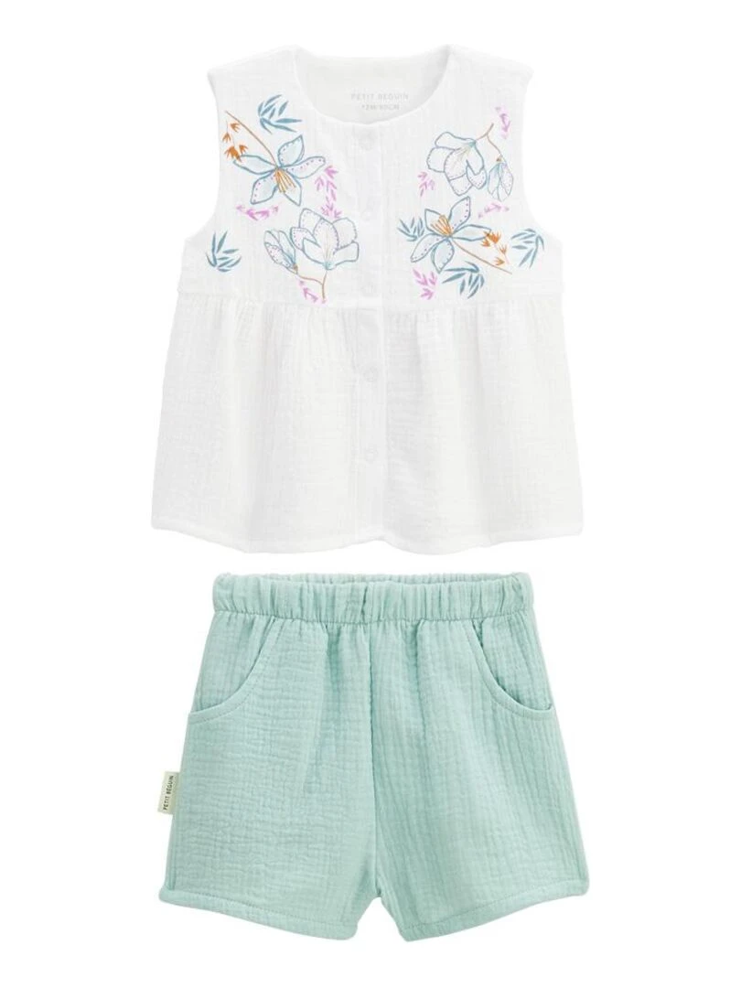 Ensemble bébé t shirt et short en gaze de coton Patroika Vert