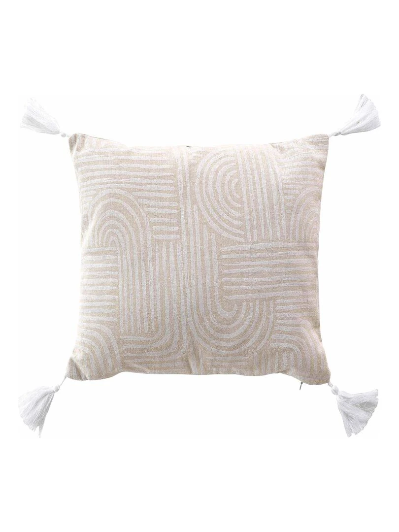 Coussin polycoton a pompons Pandora Blanc