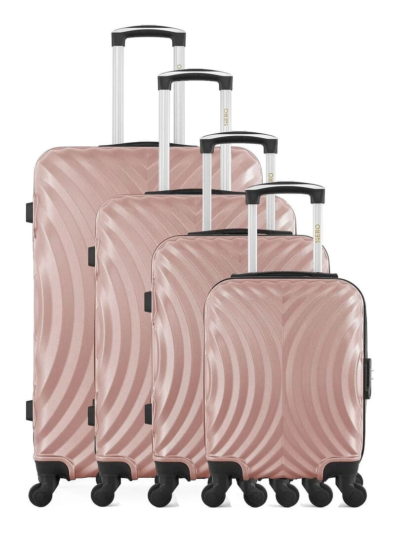 Lot de 4 Valises Rigides Grand Format Taille Moyenne Cabine et Cabine XXS LAGOS M Rose