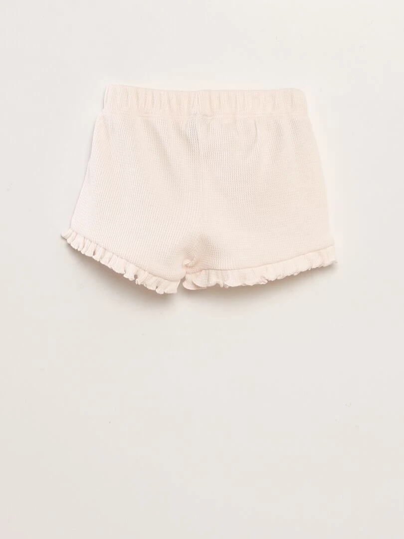 Ensemble t shirt + short en maille gaufrée   2 pièces   Rose