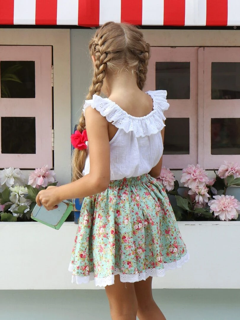 Jupe Qui Tourne Été Fille  Fleurie Liberty Verte  CANCAN   'LA FAUTE A VOLTAIRE'   Vert clair