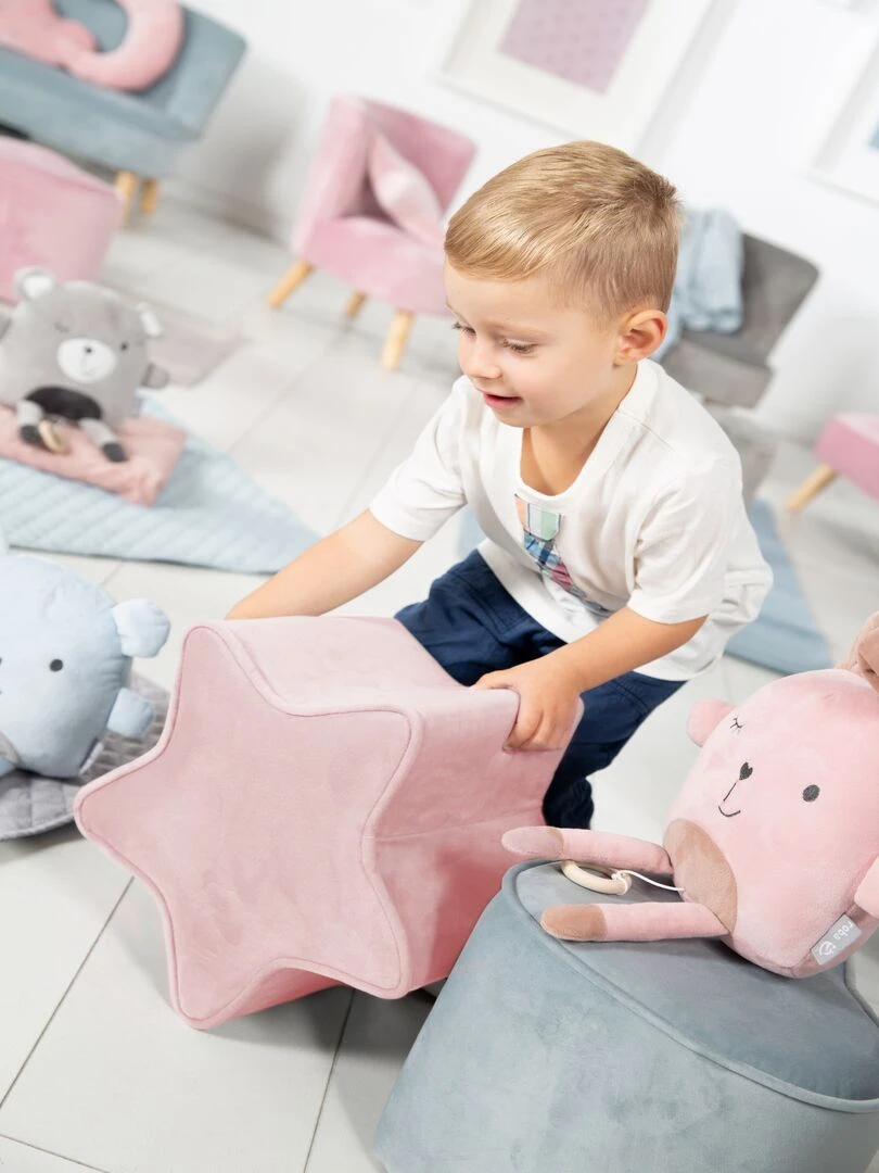 ROBA Tabouret en Forme d'Étoile pour Chambre Enfant "Lil Sofa" en Velours Doux Rose Rose